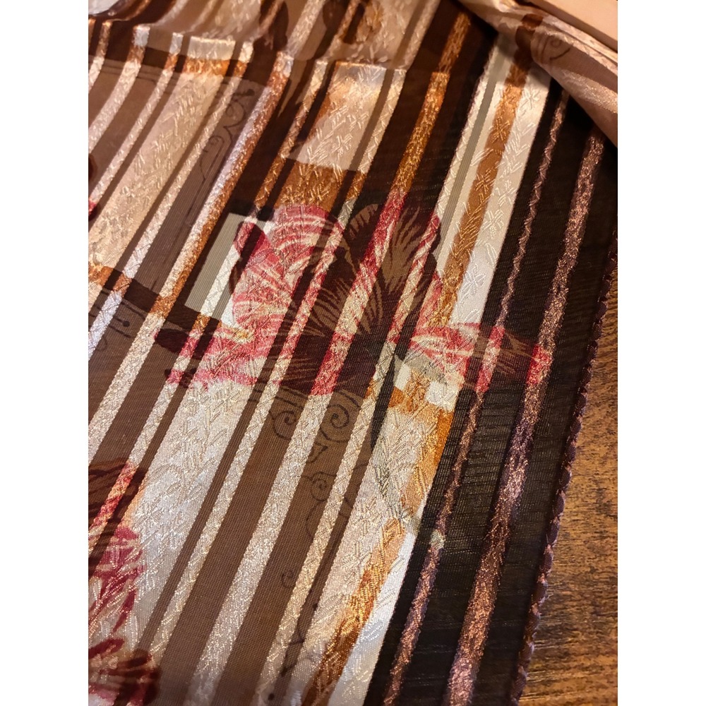 Crazy Horse Scarf Womens OS Brown Excellent Striped Floral Liz Claiborne Oblong - Picture 3 of 4